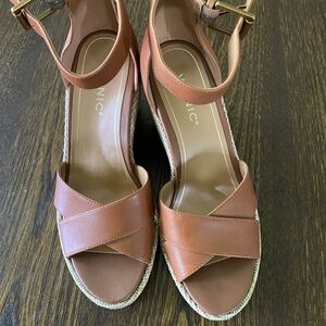 Vionic Marina Brown Leather Wedge Sandals